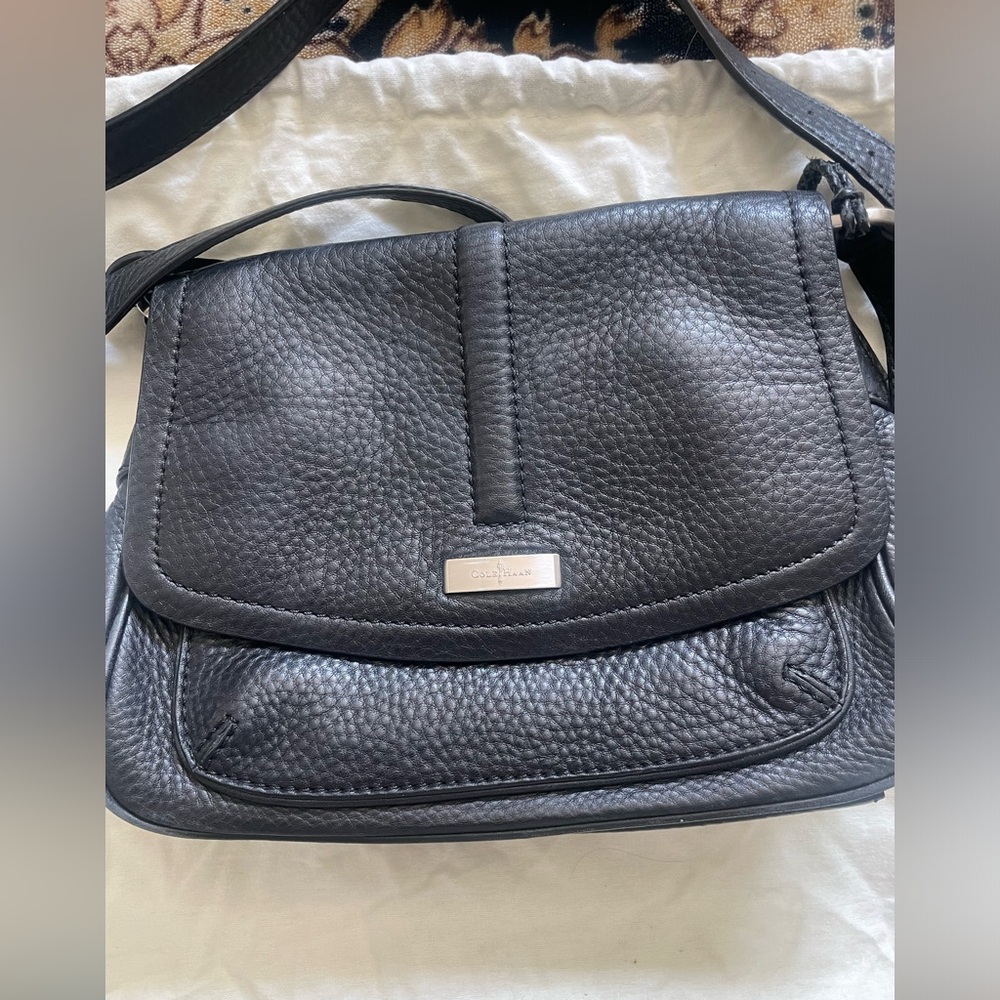 Cole Haan Pebbled Black Leather Crossbody Bag with color Interior